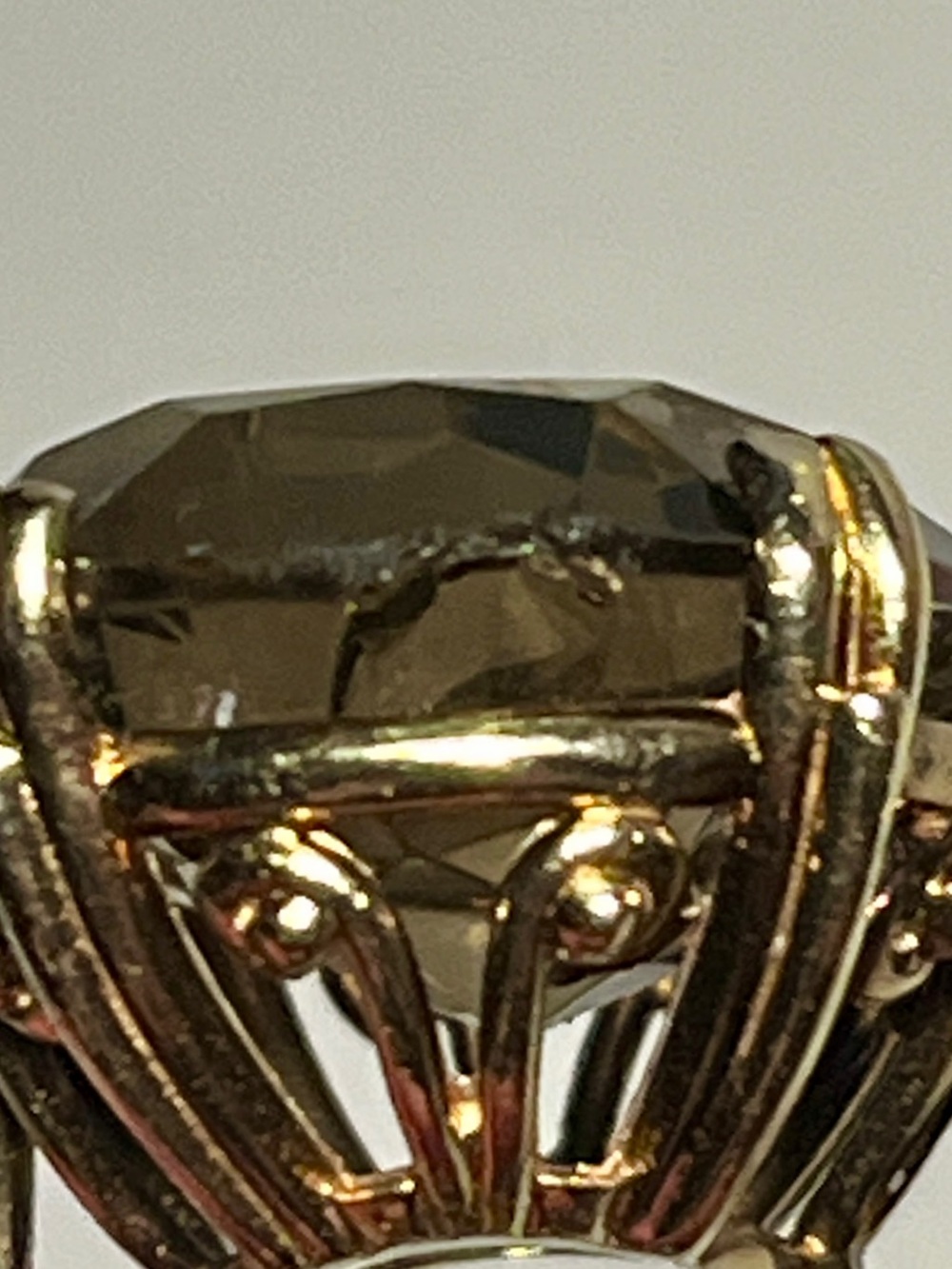 14k Gold Brilliant-Cut Smoky Quartz Estate Vintage Cocktail Ring, Size 7 1/4 - Picture 13 of 15